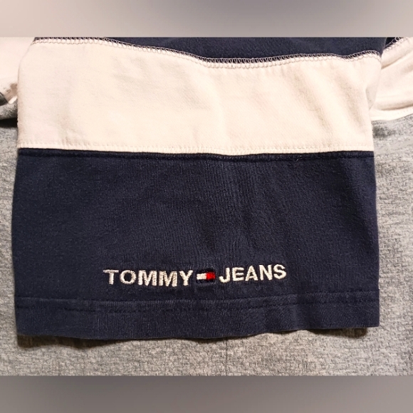 Vintage 2002 Tommy Hilfiger Jeans Men's XL Blue White Gray Color Block S/S Shirt - Picture 5 of 10